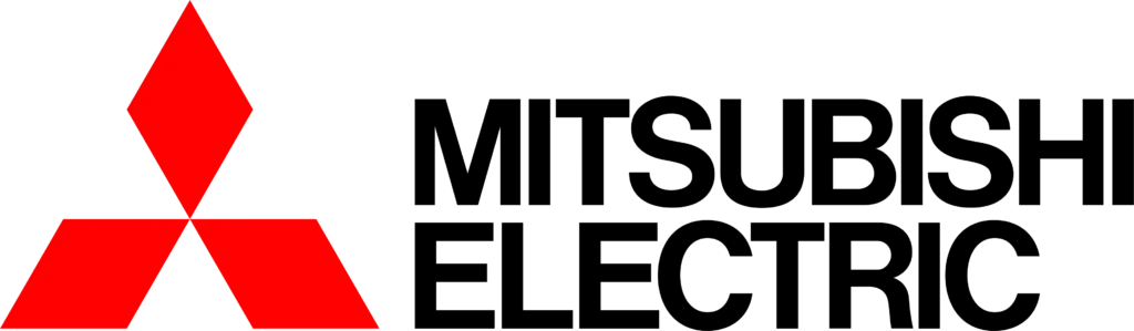 Mitsubishi Electric logo with three red diamonds forming a triangle on the left and bold black text “MITSUBISHI ELECTRIC” on the right.