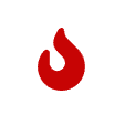 A red flame icon on a white circular background.