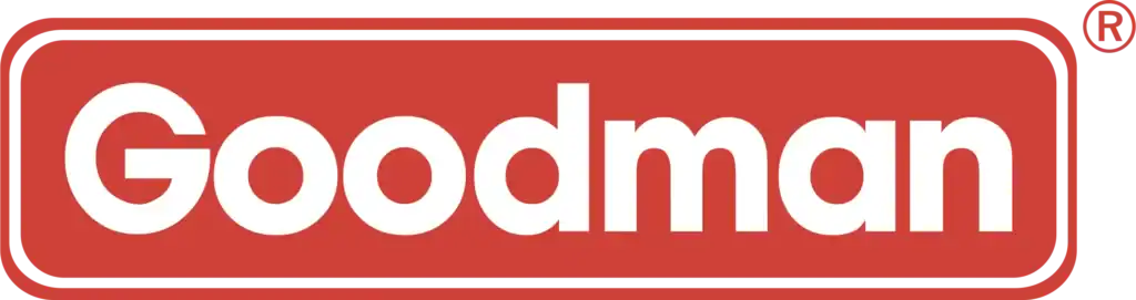 Red and white Goodman logo with rounded rectangle border and registered trademark symbol in the top right corner.