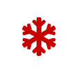 Red snowflake icon on a white circular background.