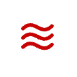 Three horizontal red wavy lines are centered on a white circular background.